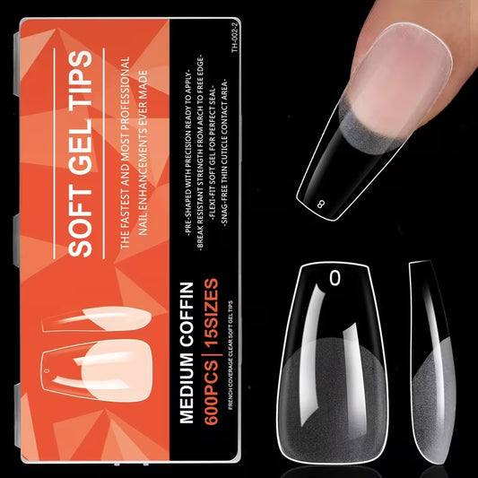 Soft Gel Tips (Medium Coffin)(600pcs)