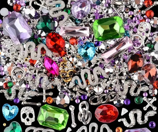 Nail art mix pack charm + diamonds silver