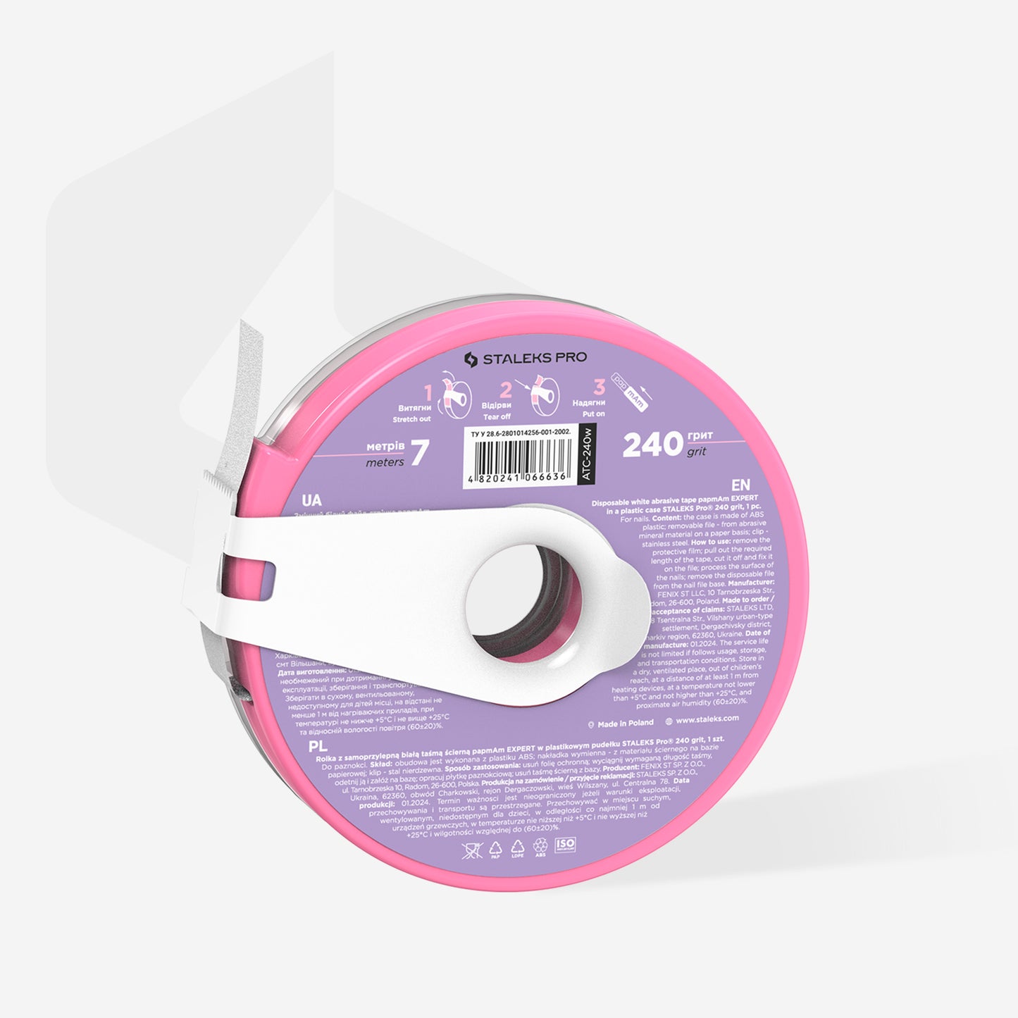 Staleks Pro-Disposable White Abrasive Tape PapmAm EXPERT In A Plastic Case (ATC-240w)