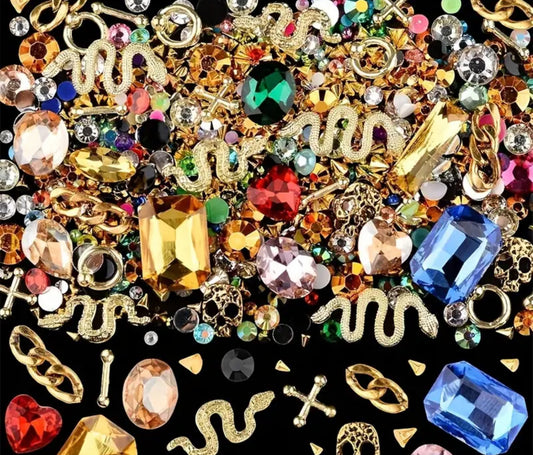 Nail art mix pack charm + diamond gold