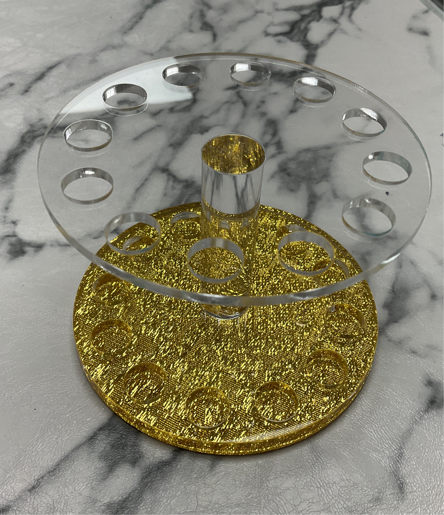 Nail Brush 12 Holes Nail Brush Holder Round Shape (Gold)