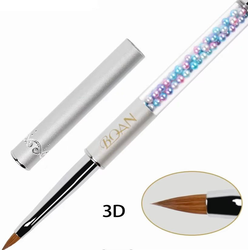 3D Kolinsky Nail Brush Nails Brush Art Acrylic Kolinsky Sable Brush 3D Painting Pen Drawing Brush Silver with white Pearl