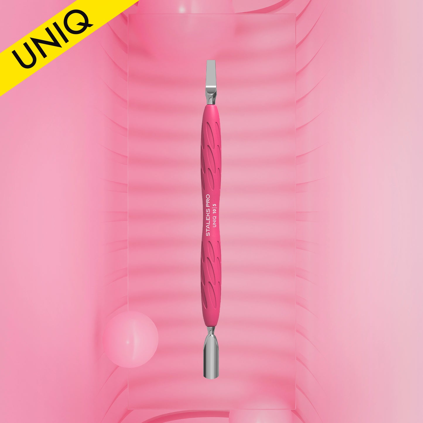 Staleks-Manicure Pusher Gummy With Silicone Handle UNIQ 10 TYPE 5 (Rounded Narrow Pusher And Straight Blade)