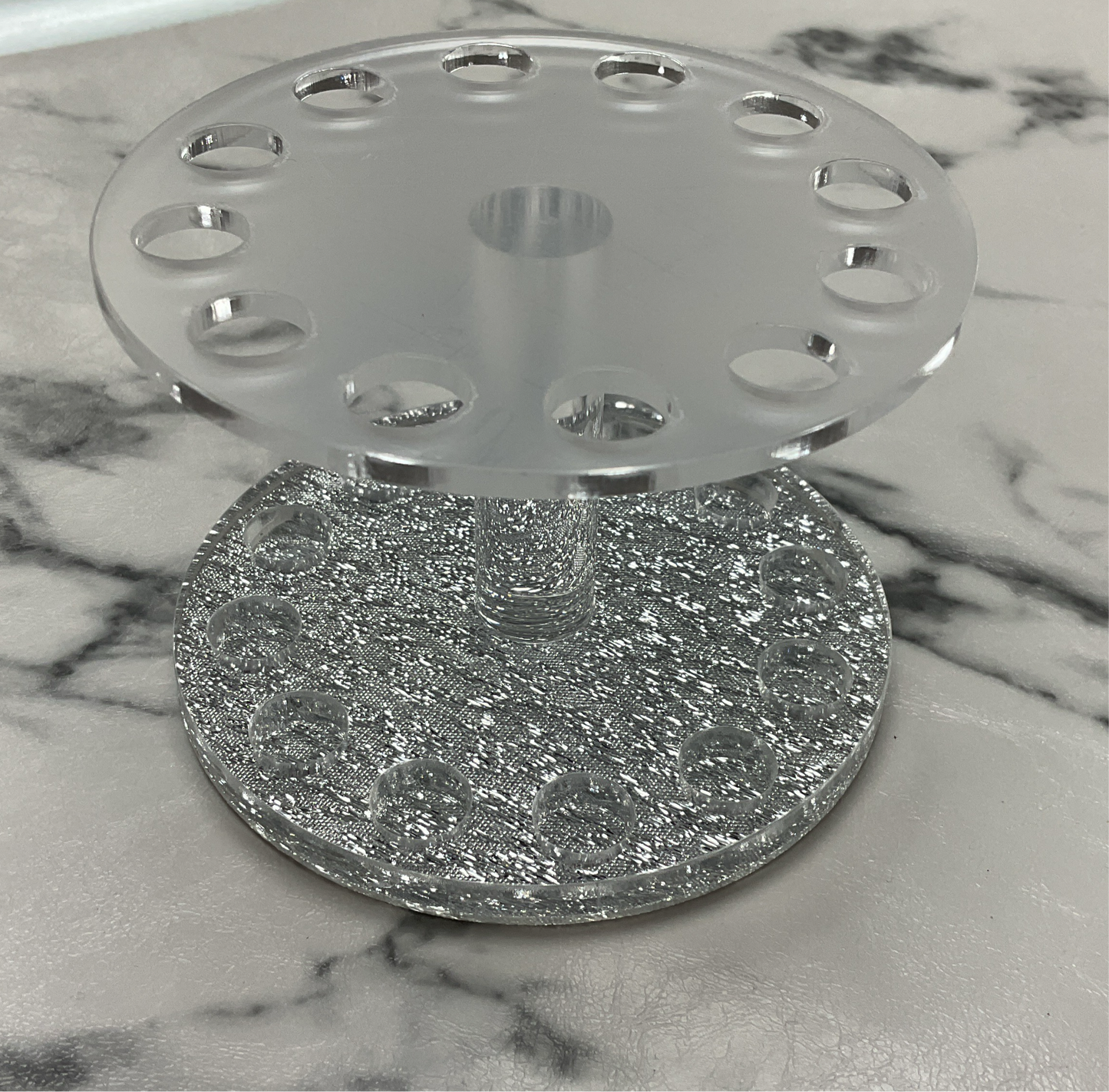 Nail Brush 12 Holes Nail Brush Holder Round Shape (Silver)
