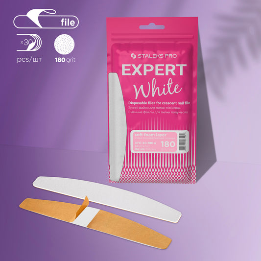 Staleks Pro-Disposable White Files For Crescent Nail File On A Soft Foam Layer EXPERT 40 180grit (30 Pcs)