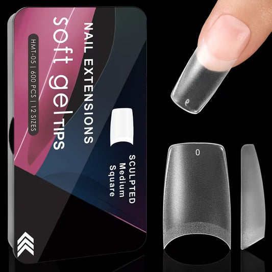 Nail Extensions Soft Gel Tips-Medium Square Shaped Nail Tips (600pcs)