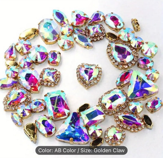 50pcs/set Vibrant Mixed Shape Sew-On Glass Rhinestones - AB color