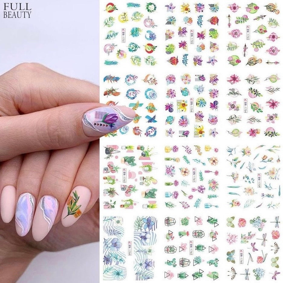 Styles Nail Art Water Transfer Sticker English Abstract Image Transfer Slider Decoration (12pcs)