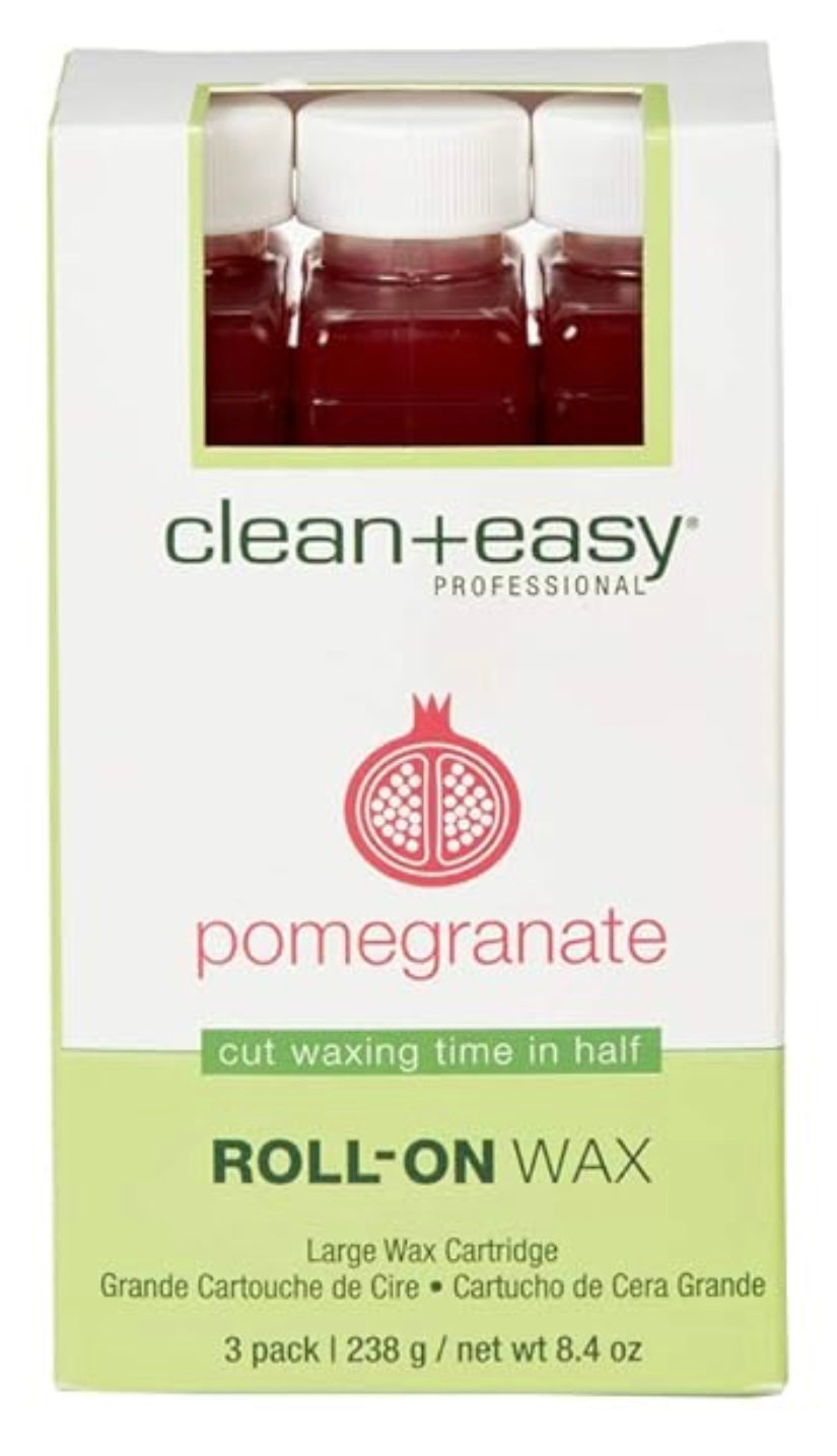 Clean + Easy Large Pomegranate Roll-On Wax Refill,Great for Sensitive Skin, Ideal for All Skin and Hair Types - 3 Packs