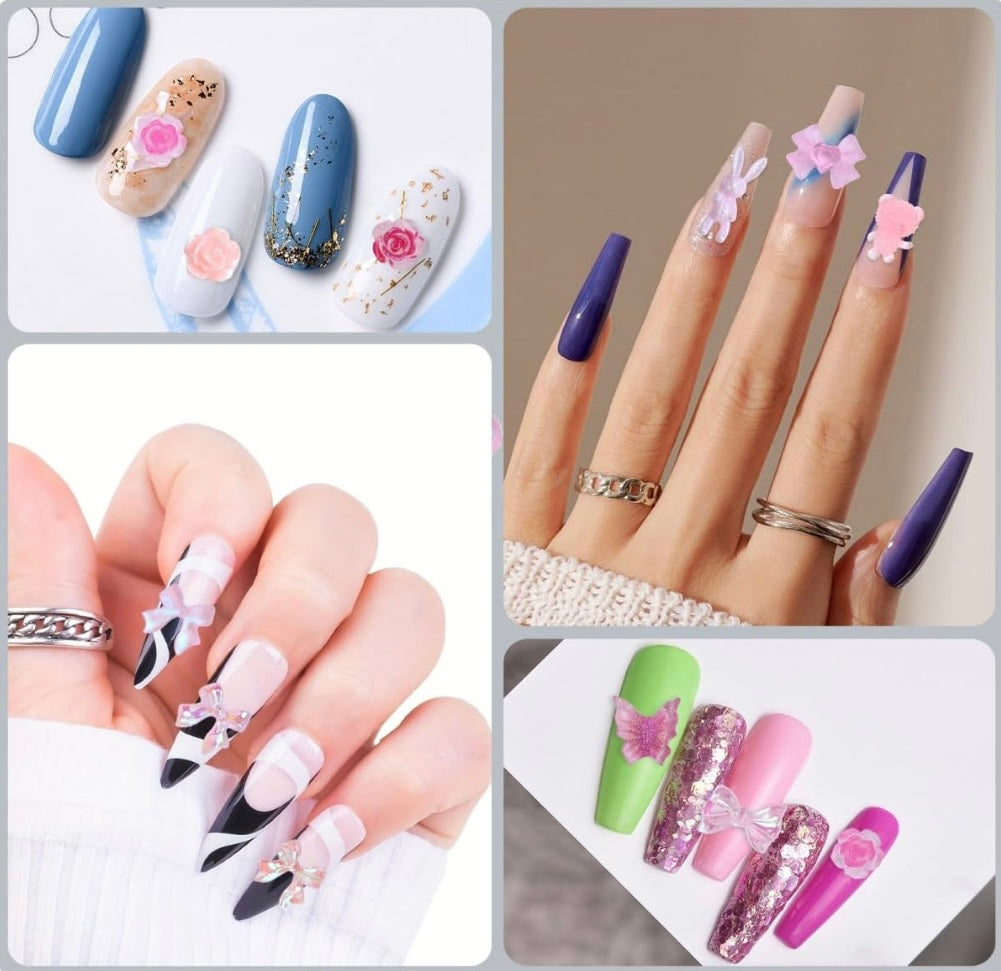 50pcs Nail Art Charms Kit, 100pcs Resin y2k Nail Charms with 100 pcs Mixed Flatback Nail Rhinestones Pearls and 100pcs Nail Glitter Sequins for Nails DIY Manicure Supplies Accessories