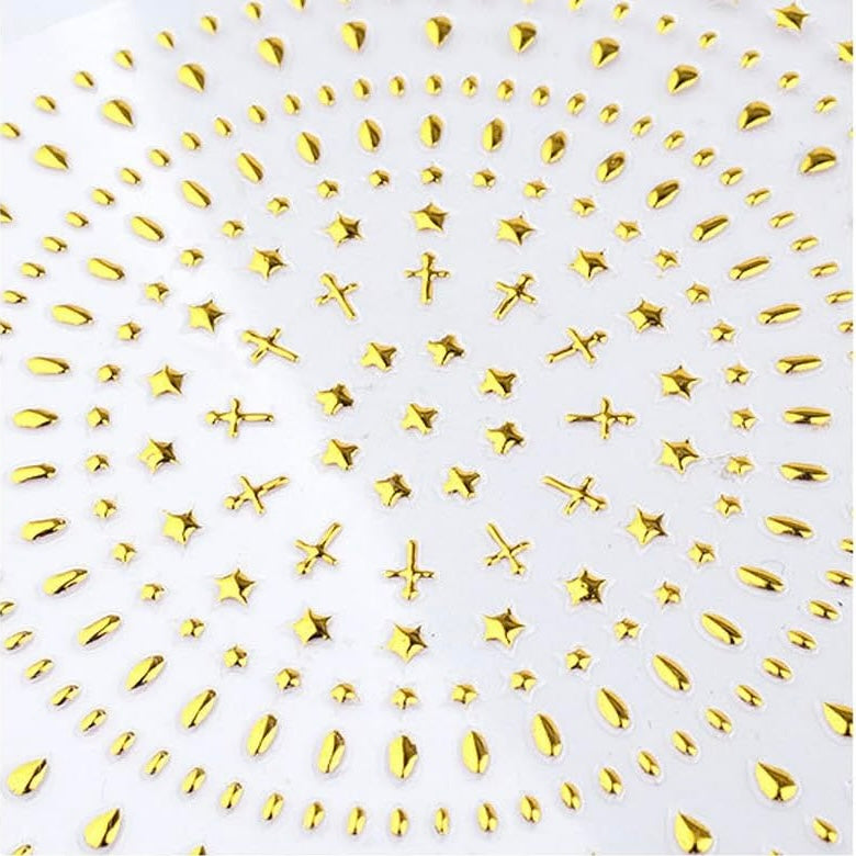 10 Sheets Self-ahesive 3D Design Nail Art Stickers Decals Metallic Studs Rhinestones Moon Star Geometry Cross Pattern Gold Manicure DIY Decoration Tools(DP-331)