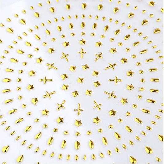 10 Sheets Self-ahesive 3D Design Nail Art Stickers Decals Metallic Studs Rhinestones Moon Star Geometry Cross Pattern Gold Manicure DIY Decoration Tools(DP-331)