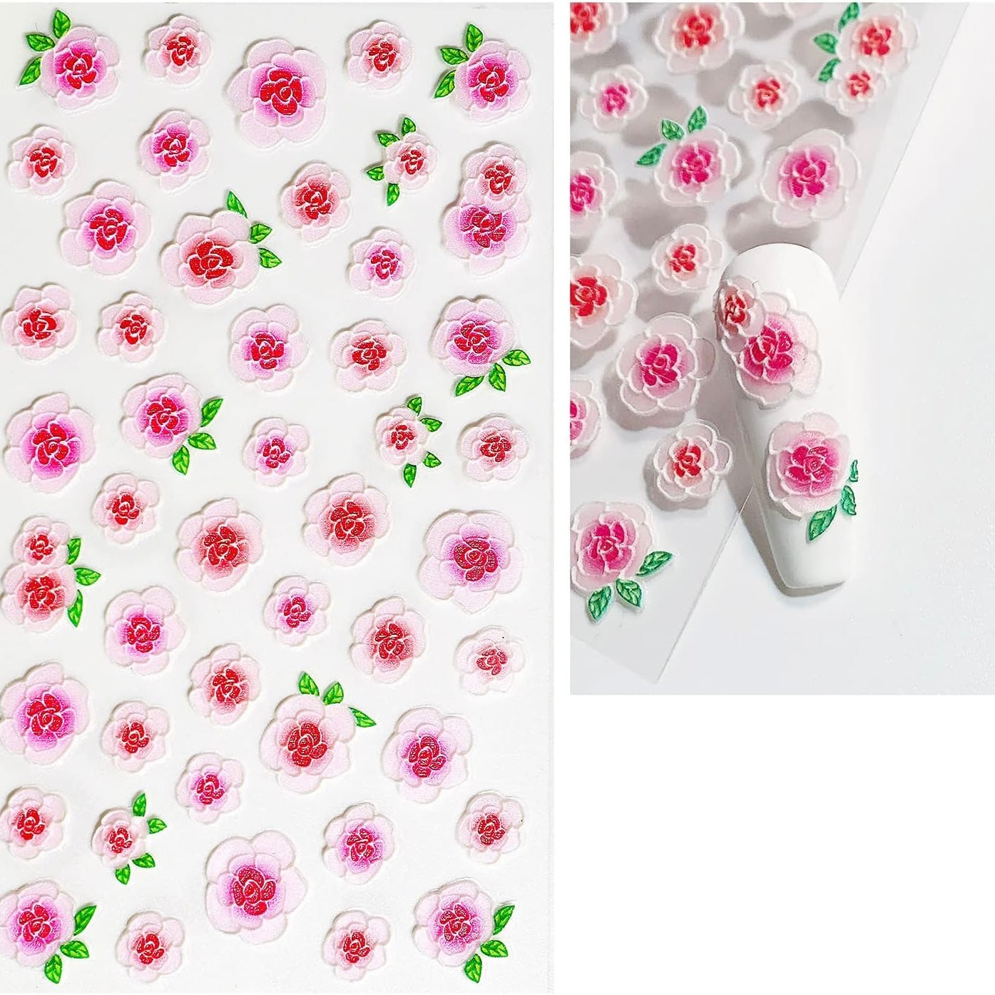 5D Nail Stickers Flowers for Acrylic Nails Flower Nail Art Stickers Blossom Pink 5D Flowers Nail Decals Flower Stickers for Nails Design Stickers for Gel Nails Decorations(Z-D4958)