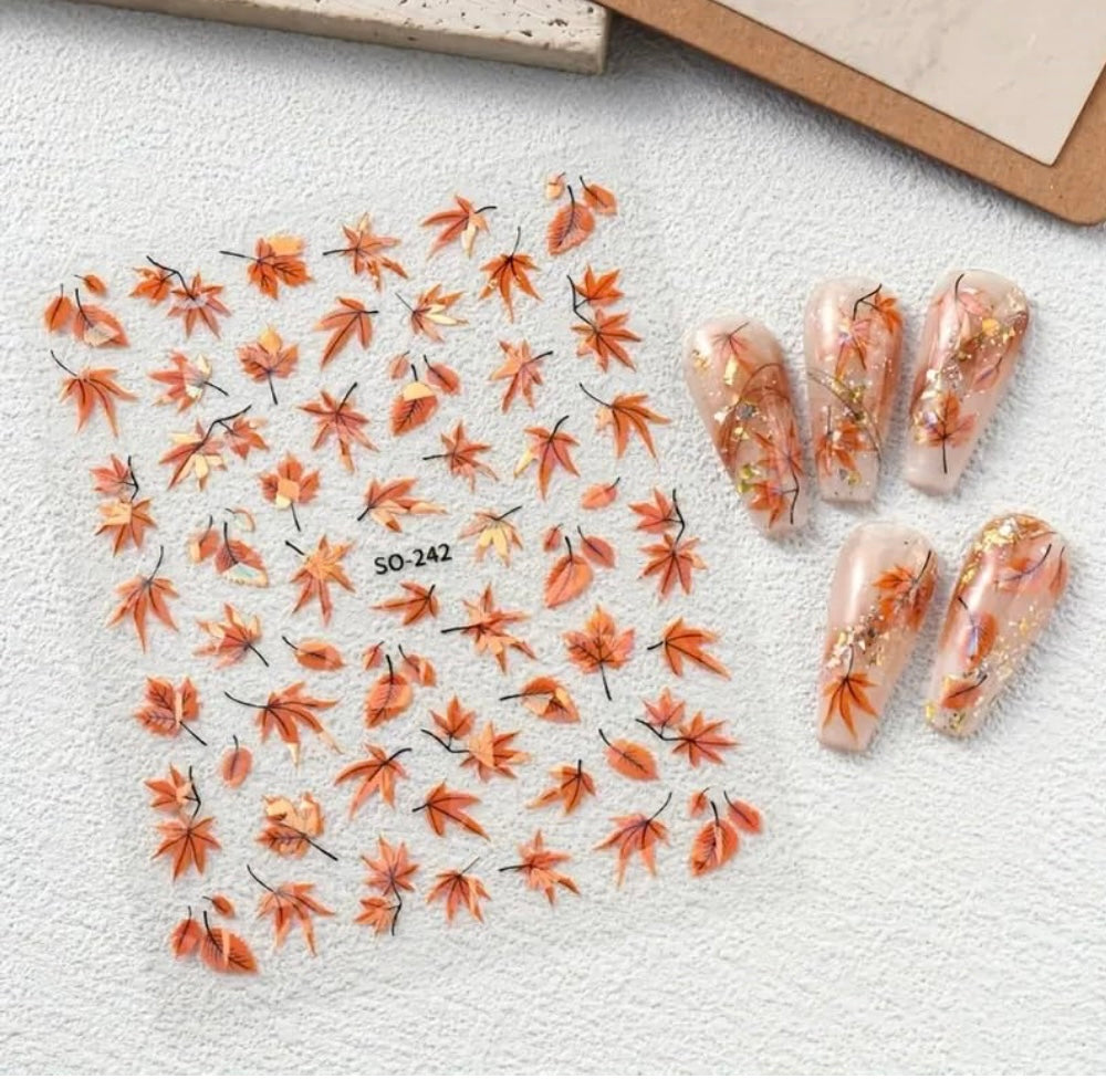 Fall Nail Art Stickers Orange Yellow Maple Leaves Nail Stickers for Nail Art Thanksgiving Nail Art Design Decoration Autumn Fall Maple Leaves Self-Adhesive DIY Nail Decals for Women Nail Supplies