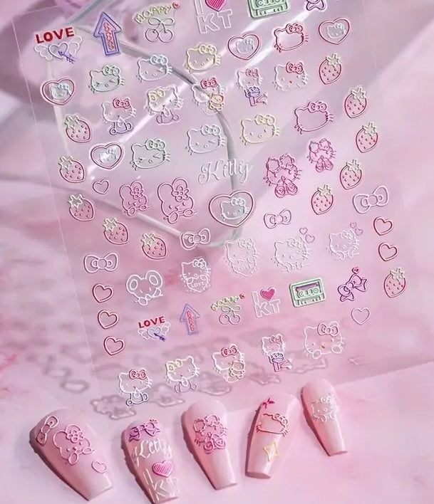 3D Embossed Sanrio Hello Kitty Assorted Designs Nail Art Stickers