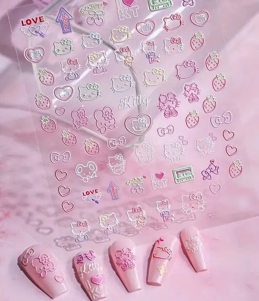 3D Embossed Sanrio Hello Kitty Assorted Designs Nail Art Stickers
