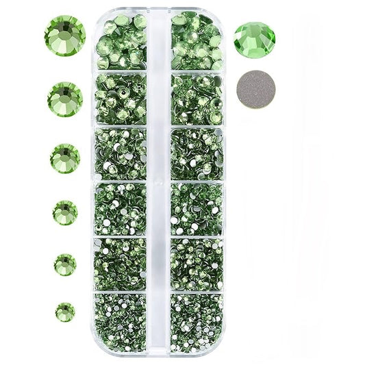 Rhinestones Flatback for Bedazzling,Small to Big Rhinestones Diamonds Kit, Flat Back Crystals Gems for Nail Art and Crafts, Clothes (Light Green)
