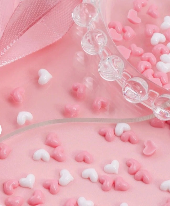 100pcs Mini Heart Nail Charms Cute Sweetheart White Pink Mixed Nail