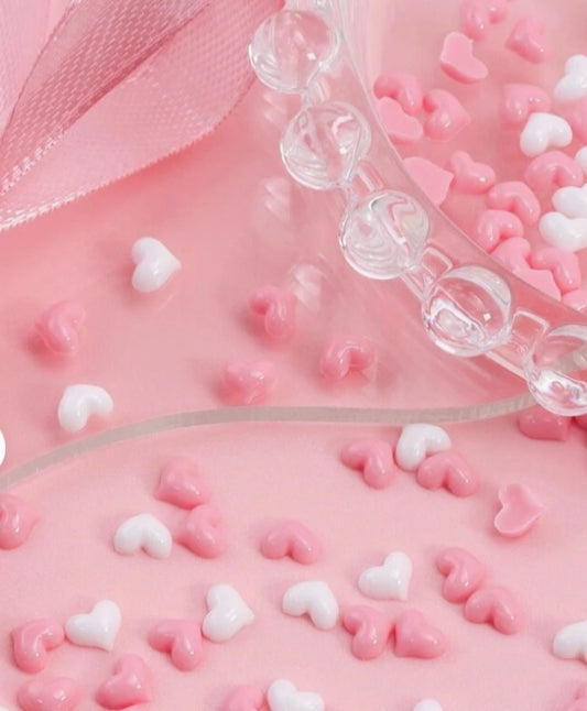 100pcs Mini Heart Nail Charms Cute Sweetheart White Pink Mixed Nail