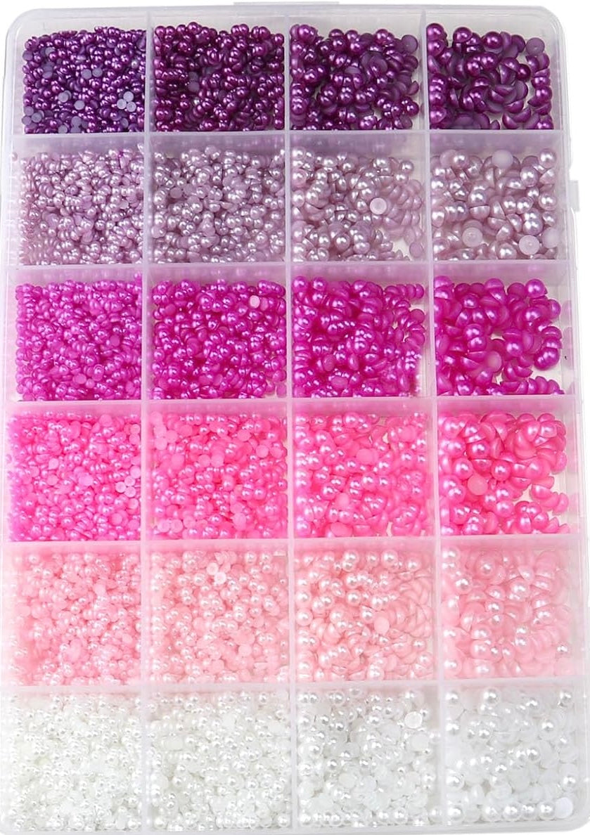 Pearls for Crafting 10000 Pcs Flat Back Nail Pearls 6 Color Half Round Flatback Pearl Beads for Embellishment Shoes Small Pearls for DIY Phone Nail Charms Making Pink Purple White