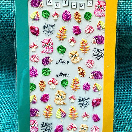 Fall Maple Nail Art Stickers Decals Autumn Nail Supplies 5D Stereoscopic Embossed Yellow Leaves Flowers Fruit Harvest Season Nail Design Self-Adhesive Charms Nail Decoration for Acrylic Nail(5D-K092)