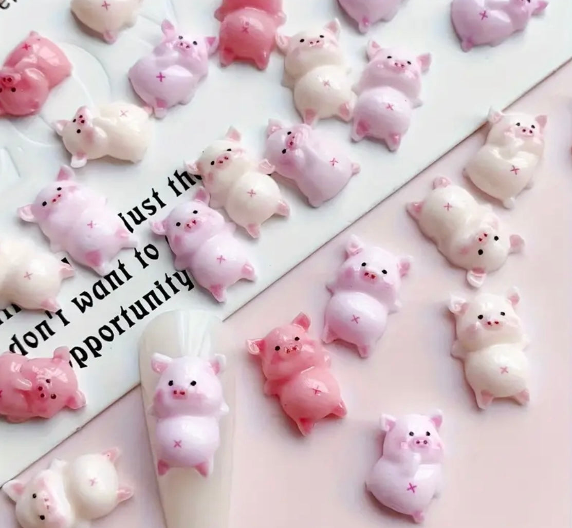 30pcs Cute Cartoon Pig Nail Charms