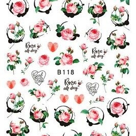 Roses & Heart Love Nail Decal Sticker Valentine Day (B-118)