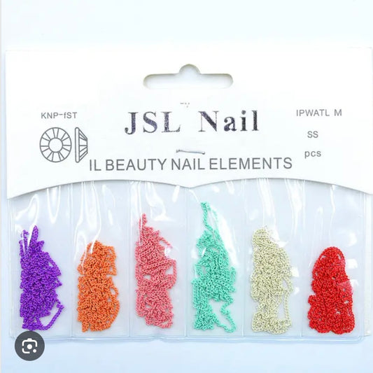 Colored Metal Nail Decoration Chain Charms Krean Fashion Nails Art Accessories Products Manicure Beauty Supplies Tool 6PCS/Pack