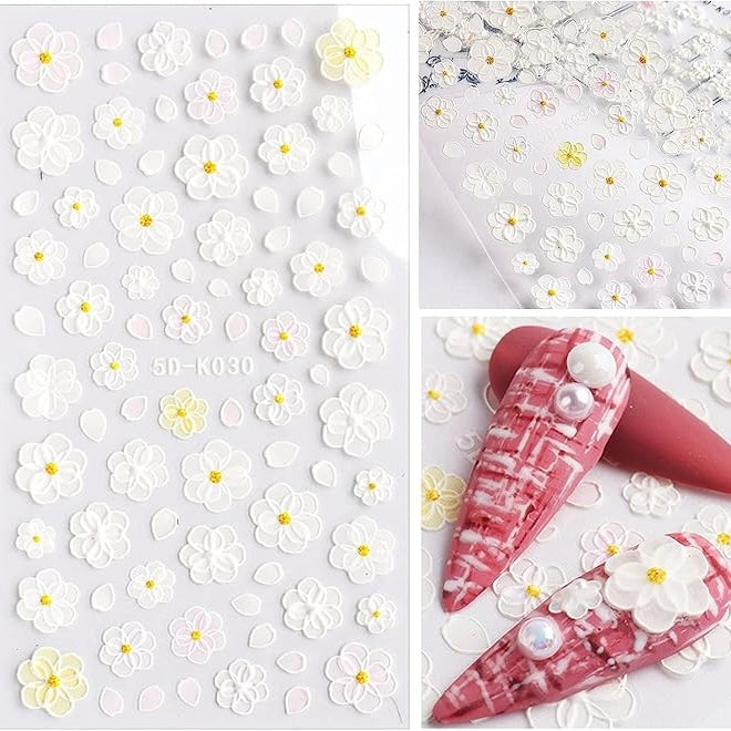 Flower Nail Art Stickers 5D Embossed Nail Decals,Spring Summer Blossom Rose Self-Adhesive Nail Art Supplies, DIY Nail Accessories Acrylic Nail Decoration for Women(5D-K030)