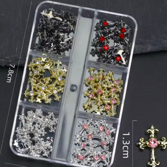 Halloween 1Box (60pcs) Alloy Cross Nail Drills Rhinestones & Alloy Nail Art Decorations DIY Nail Charms Nail Gems Nail Supplies