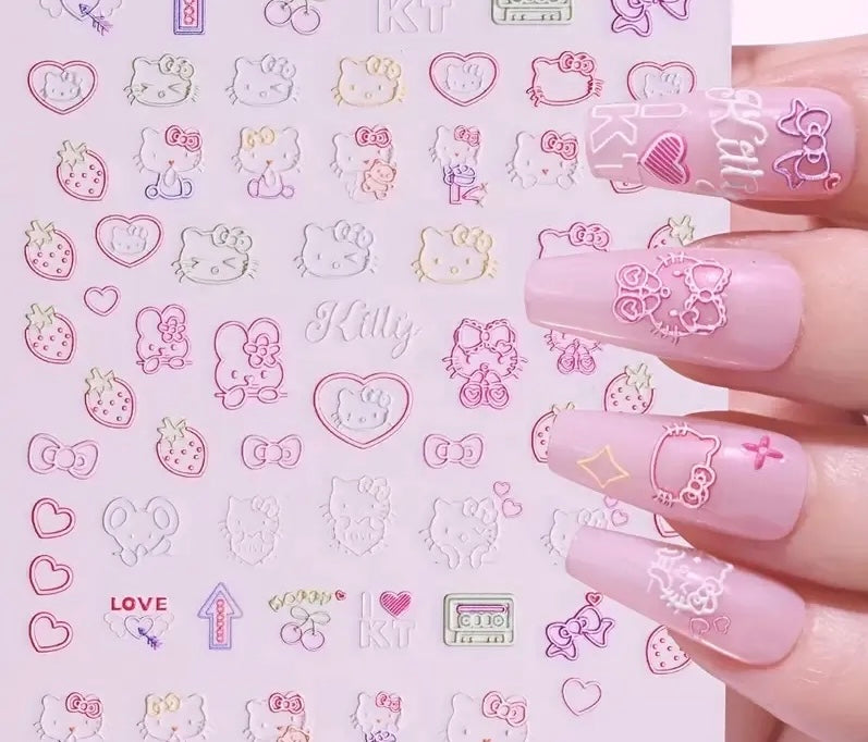 3D Embossed Sanrio Hello Kitty Assorted Designs Nail Art Stickers