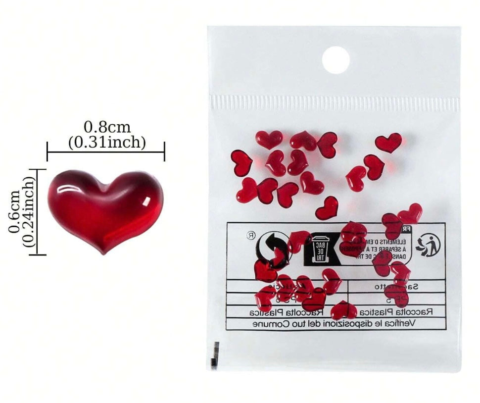 30pcs Mini Heart Nail Charms Cute Sweetheart Burgundy Nail Parts For DIY Valentine's Day Design Nails