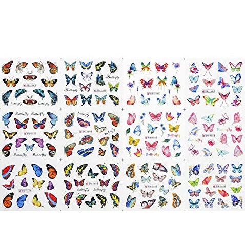 Butterfly Water Transfer Decal Fashion Colorful Butterfly Creative Nail Transfer Decal Nail Art Decals for Ladies DIY Nail 72 Sheets