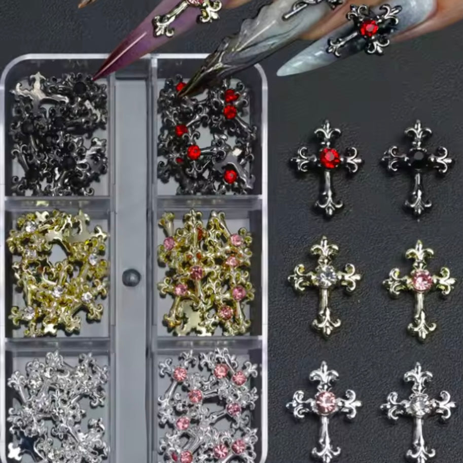 Halloween 1Box (60pcs) Alloy Cross Nail Drills Rhinestones & Alloy Nail Art Decorations DIY Nail Charms Nail Gems Nail Supplies