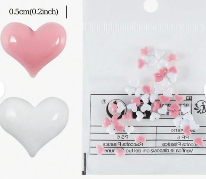 100pcs Mini Heart Nail Charms Cute Sweetheart White Pink Mixed Nail