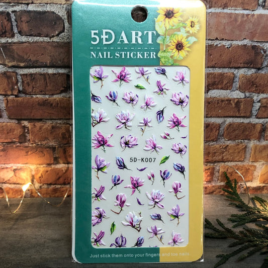 Sheet 5D Pink Flower Nail Stickers, 5D Acrylic Engraved Floral Nail Stickers, Nail Stickers Art, Nail Art Stickers, Peel & Stick(5D-K007)