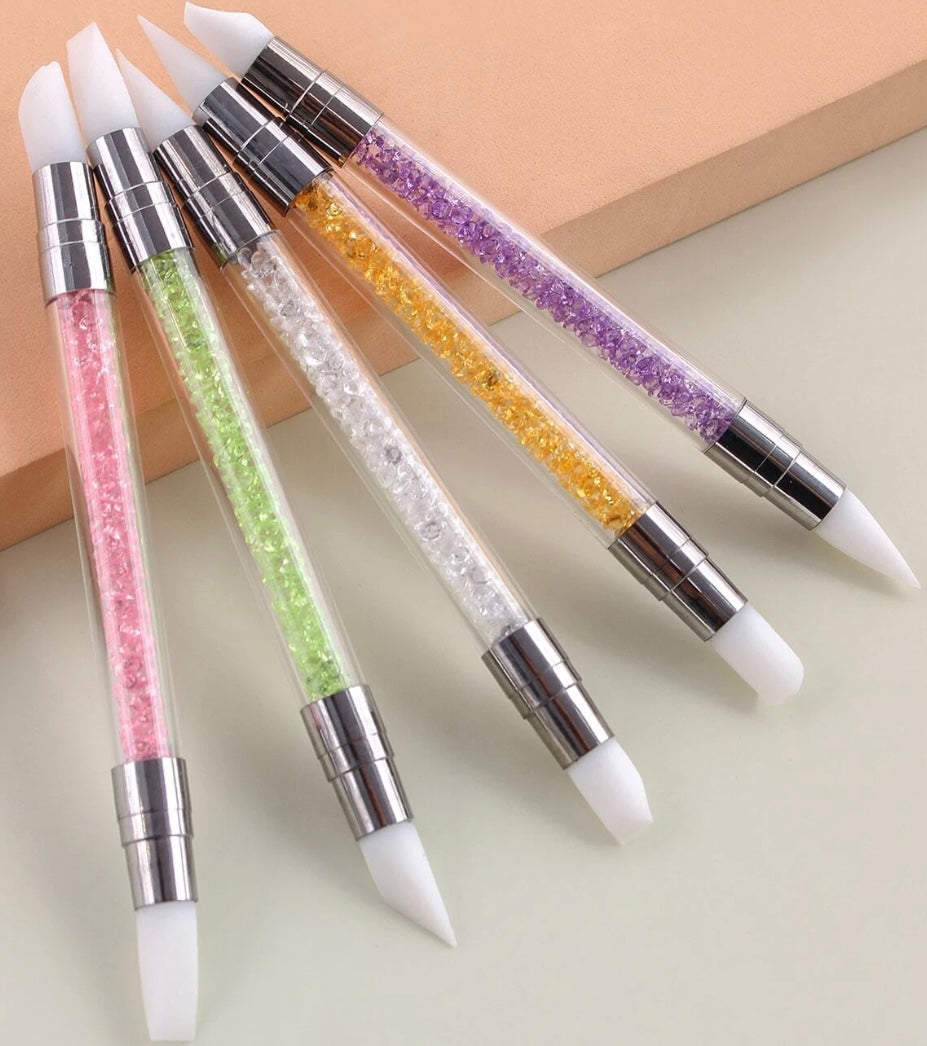 Nail Art Acrylic Pen Brushes Set,5Pcs Silicone Nail Art Acrylic Pen Brushes, Rhinestone Handle Double-Ended