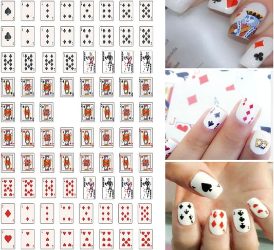 Poker Nail Art Stickers Decals 3D Card Nail Art Supplies Fashion Playing Cards Designer Nail Sticker Red Heart Diamond Spades Geometric Letter Nail Designs