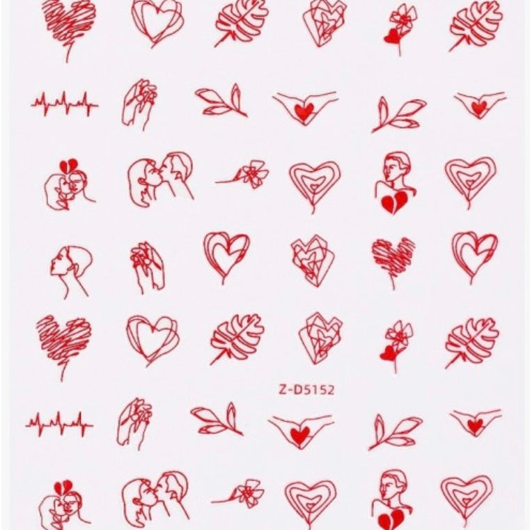 Valentines Day Nail Art Stickers for Women Girls Kids Self-Adhesive Nail Stickers Red Gold Love Heart Rose Couples Nail Decals (Z-D5152)