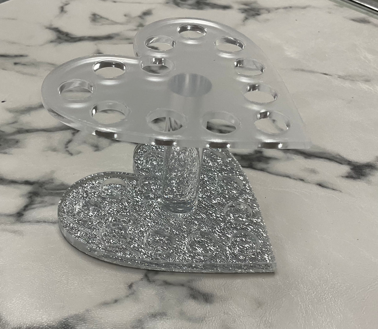 Nail Brush 12 Holes Nail Brush Holder Heart Shape (Silver)