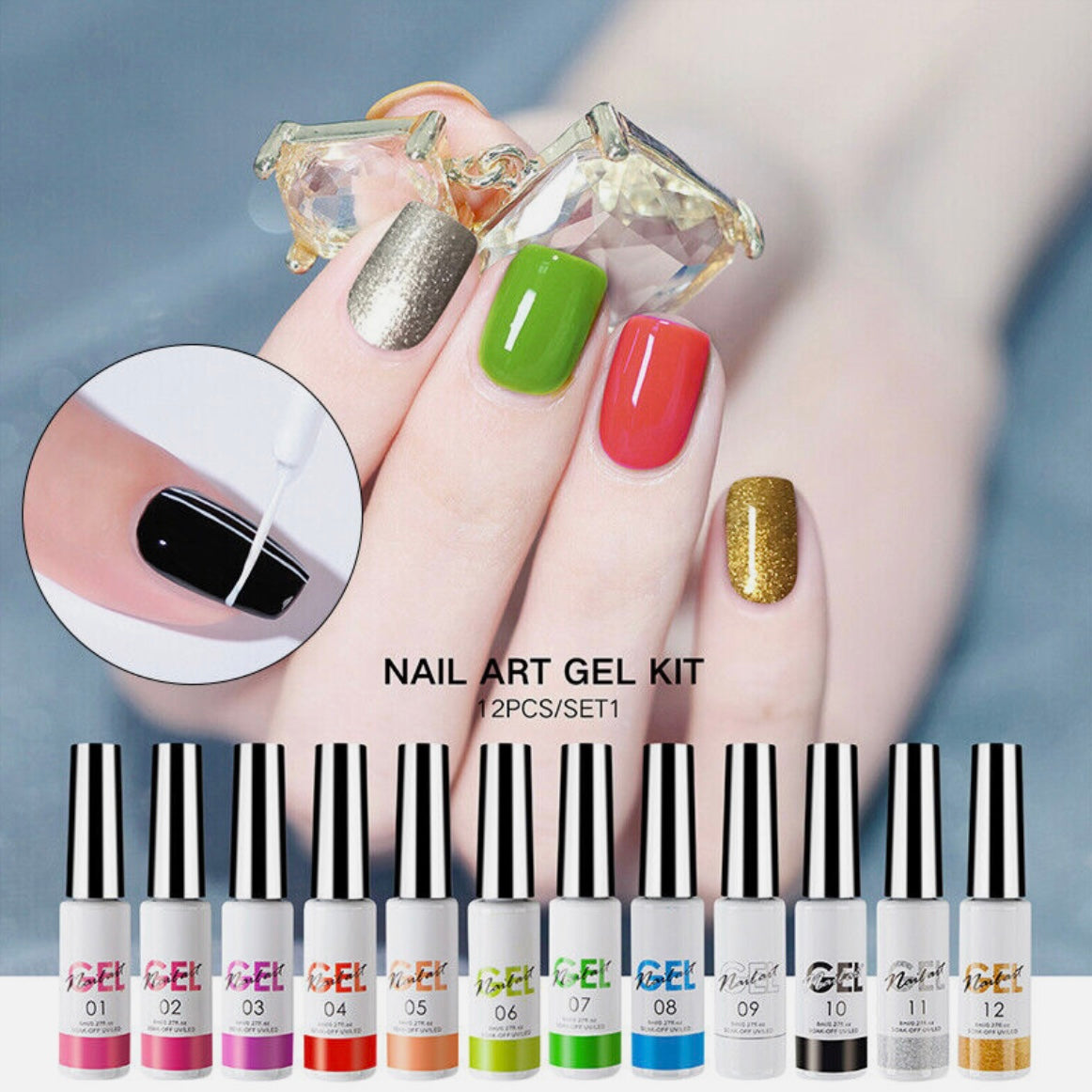 Nail Art Gel Nail Polish 12 Color Painting Gel Soak Off LED UV Gel Manicure