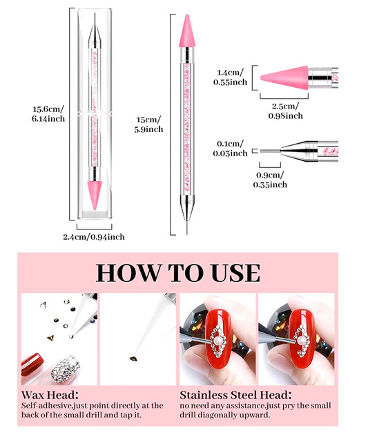 Nail Rhinestone Picker Dotting Pen, Wax Pencil for Rhinestones, Dual-ended Rhinestone Gems Crystals Studs Picker Wax Pen