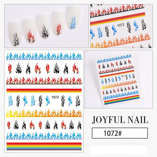 Nail Sticker Flame Fire Torch Light 12 Style 3D Engraved Nail Stickers Art Decorations Nail Decals Vintage Elegant Summer Nail Sticker(1072)