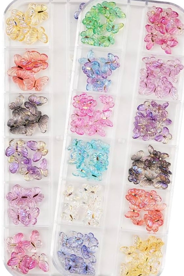 Butterfly Nail Charms - Colorful Nail Butterfly Charms with Tools- 12 Grid Resin Butterfly Nail Charms, Nail Art Supplies for Nails Jewelry Making DIY