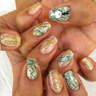 Nail Art Decals of 100 Dollar Sign Bill Nail Accessories Paper Money Design Treasure Currency Nail Stickers Tip(087)