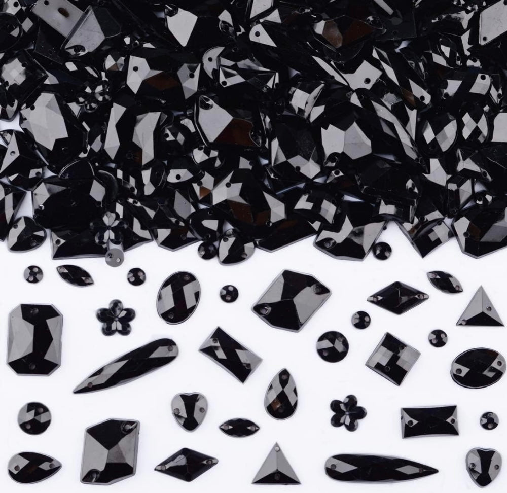 Flatback Acrylic Gems Crystal Mixed Shapes Rhinestones Beads Decorations (Black)