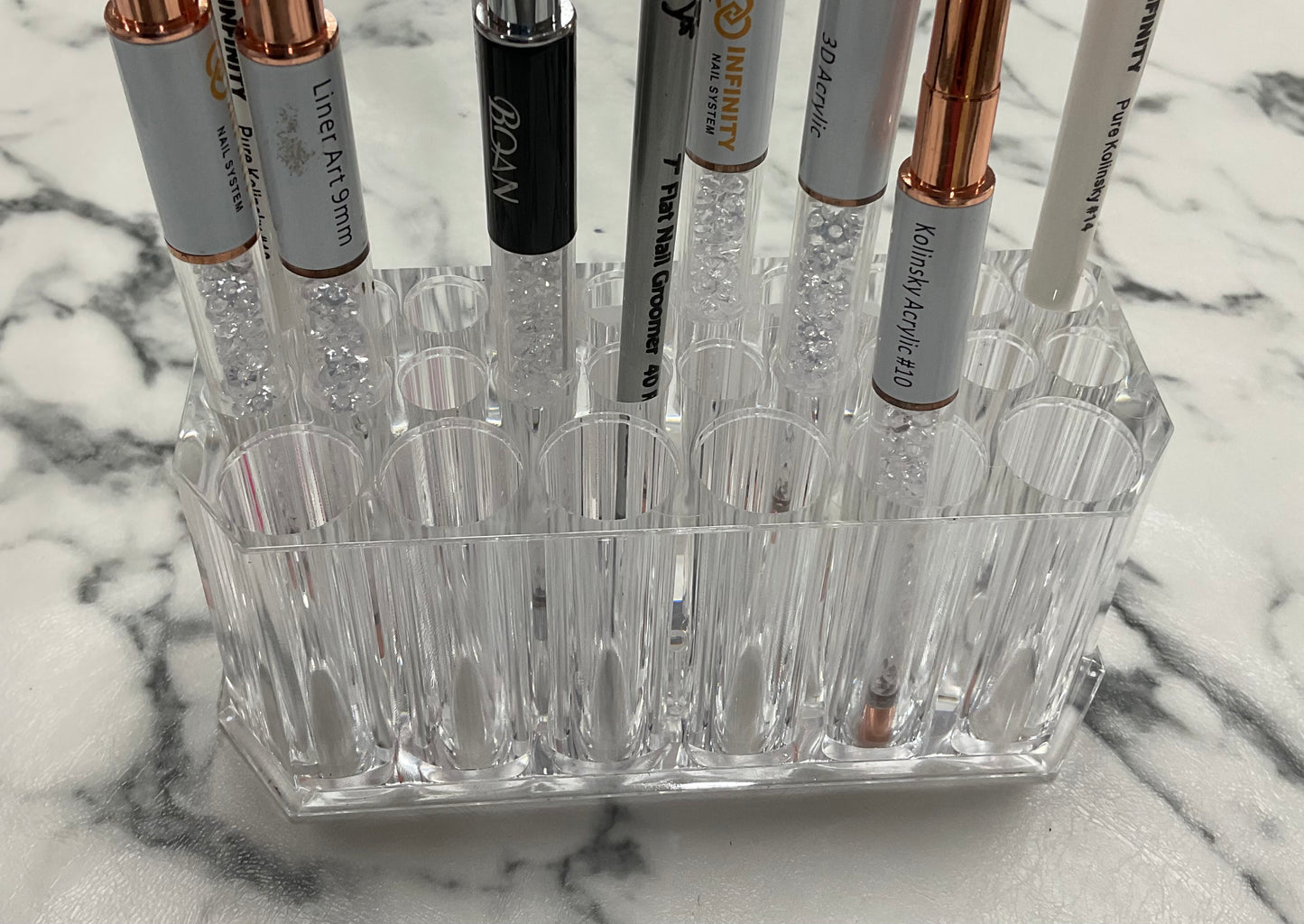 Nail Brush Holder 26 Holes Clear Makeup Brush Organizer Multi Size Slots Plastic Cosmetic Brush Display
