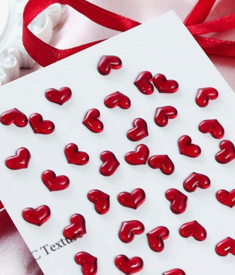 30pcs Mini Heart Nail Charms Cute Sweetheart Burgundy Nail Parts For DIY Valentine's Day Design Nails
