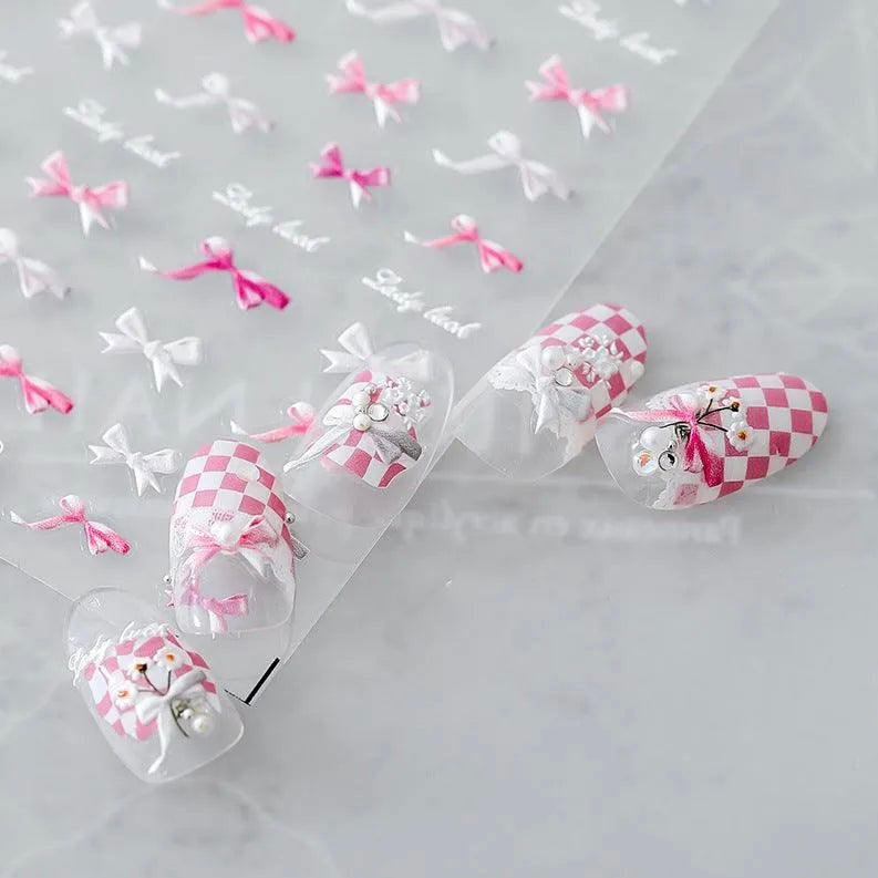 Pink Bow Nail Art Stickers Bow-tie Ribbon Adhesive Embossed Sticker Decals(Z-D5229)