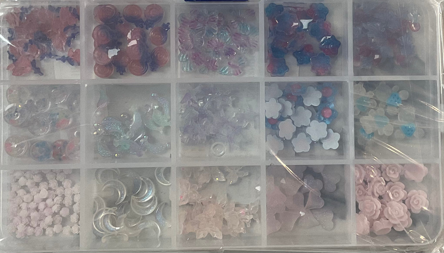 1box Random Mixed Resin Flower,Moon,butterfly, Donut, jellyfish,Nail Charms 3D Flatback Nail Art Decorations DIY Accessories for Acrylic Nails